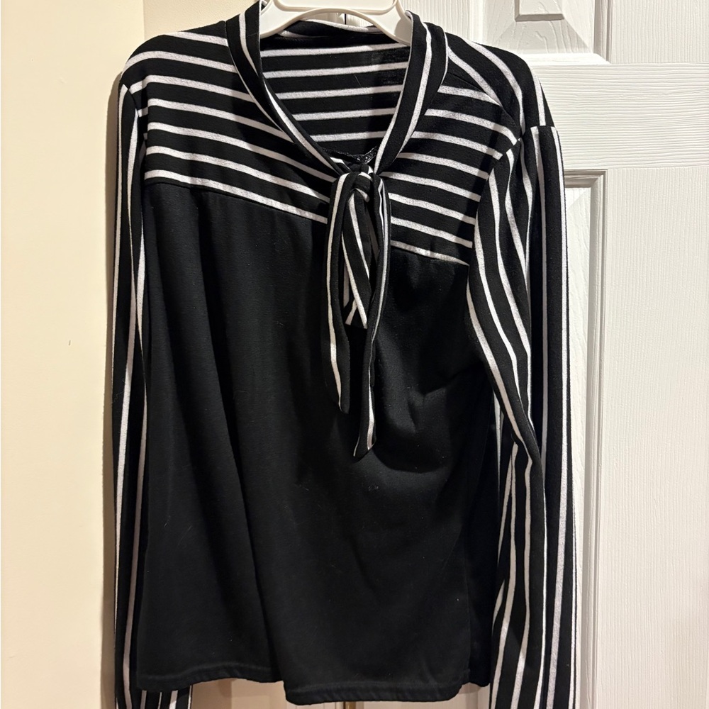 Black and White Striped Long Sleeve Top